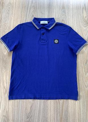 Мужская синяя хлопковая поло футболка stone island slim fit
