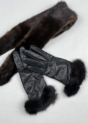 Gala gloves чудові жіночі класичні шкіряні рукавички з опушкою з хутра норки s