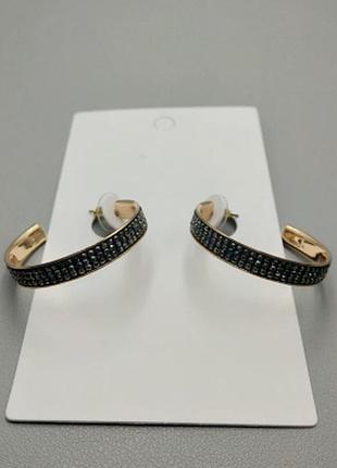 Серьги дорожка черные с золотом круглые
