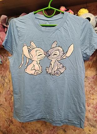 Стич stitch и ангел футболка голубая как небо