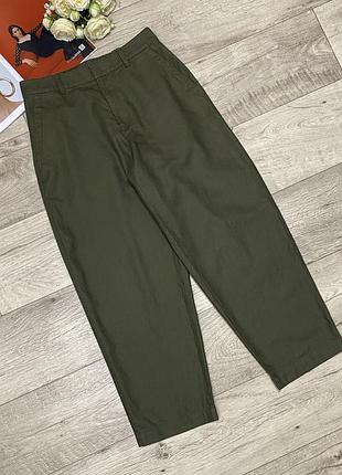Укороченные льняные летние свободные брюки, штаны хаки  uniqlo, р.m-l