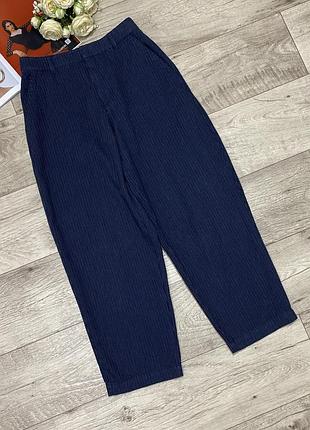 Укороченные льняные летние свободные брюки, штаны в полоску uniqlo, р.m-l