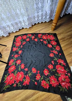 Роскошный натуральный шелковый платок / платок 90×90 с большими красными цветами