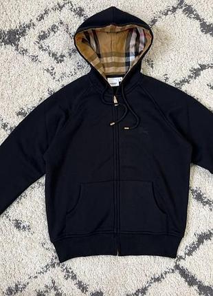 Мужское зип-худи burberry на молнии с фирменной клеткой, брендовая кофта барбери черная м