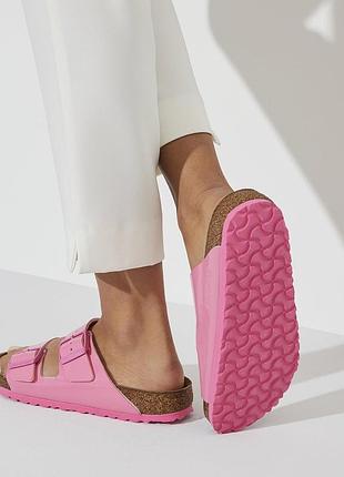 Birkenstock arizona birko-flor ортопедичні шльопанці сандалі в'єтнамки сабо рожеві лакова еко шкіра оригінал німеччина р. 41 42 жіночі 27 см crocs
