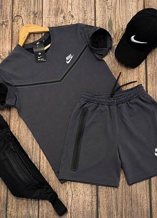 Топовий спортивний костюм на літо nike шорти та футболка графіт