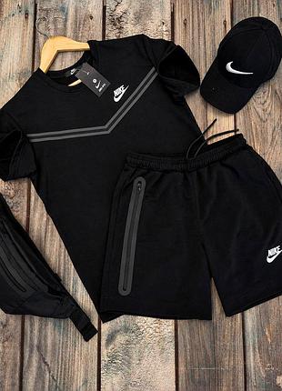 Топовий спортивний костюм на літо nike шорти та футболка чорний