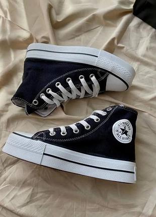 Жіночі високі кеди converse all star чорні з білою платформою 36 (kn2)