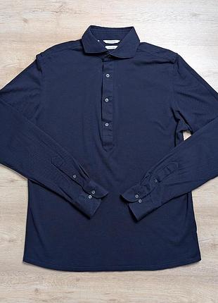 Рубашка suitsupply popover темно-синяя, хлопок пике, xl 43/44