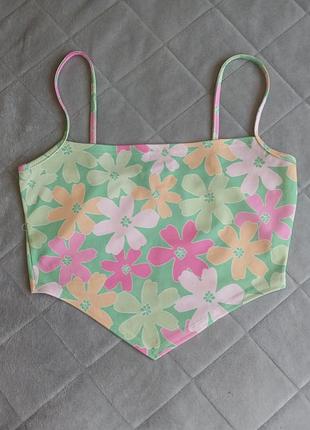 Короткий топ pink vanilla с цветочным принтом и тонкими бретельками, размер м