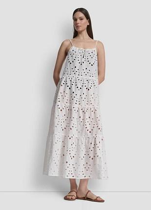 Ярусное хлопковое платье-накидка с вышивкой решитье от dkny