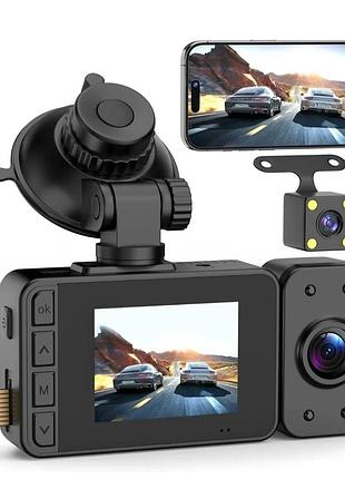 Автомобильный видеорегистратор 3 камеры dash camera беспроводной 1080p с wifi и ночным видением