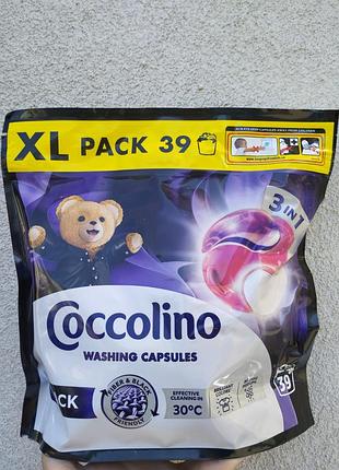 Капсули для прання чорних речей coccolino black 3 in 1 xl 39 шт для темних тканин