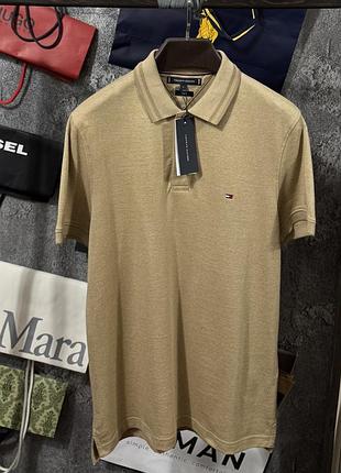 Футболка чоловіча поло tommy hilfiger slim fit бежевий молочний s l xl xxl