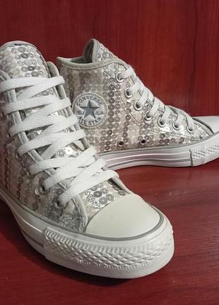Нові високі кеди converse all star з паєтками | стильні жіночі кеди сріблясті 35 р. (22 см) - 950 грн