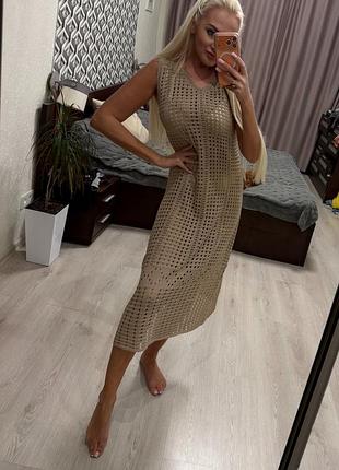 Женское безумно красивое вязаное платье миди / пляжное платье