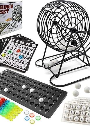 Uvvrur - настільна гра бінго з металевою лототроном, набір для гри bingo з барабаном, картками та фішками, 75 кульок. уцінка