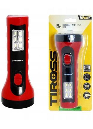 Фонарь аккумуляторный led tiross ts-1138 3 вт с зарядным устройством красный