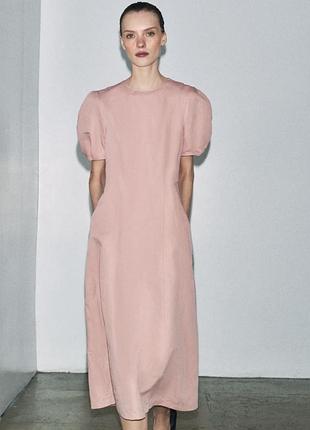 Сукня середньої довжини з льону, рожева zara 5289/025/620