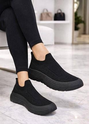 Трендовые кроссовки-носки black comfort / женские базовые текстильные кроссовки на высокой подошве