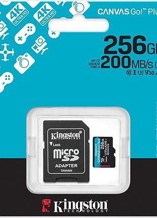 Kingston canvas go! plus 256gb microsd v30 скорость 200mb/s