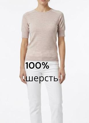 Базовий якісний шерстяний топ футболка zara в ніжно рожевому пудровому кольорі футболка із 100% шерсті базова трикотажна шерстяна футболка топ