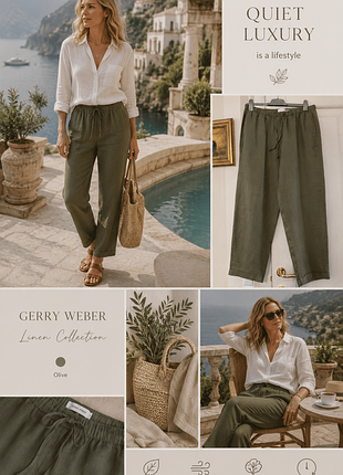 🌿 ідеальні лляні штанці gerry weber — нові, розмір l 🌿 колір оливка проліт з розміром стиль тиха розкіш