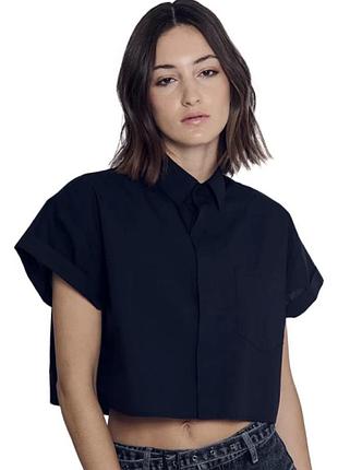 Вкорочена чорна сорочка zara. нова, 100% бавовна, дуже стильна та легка на літо