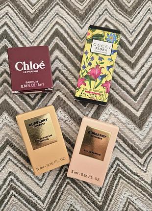 Миниатюры парфюма chloe, burberry, gucci flora 5 ml
