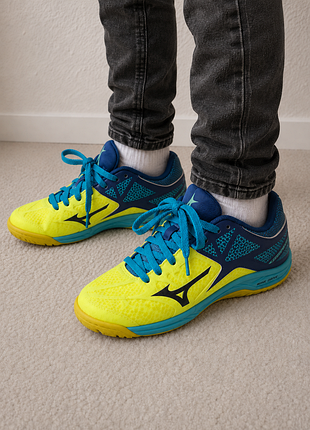 Кроссовки для тенниса mizuno unisex 35 эко-кожа сетка прорезиненные кислотный желтый