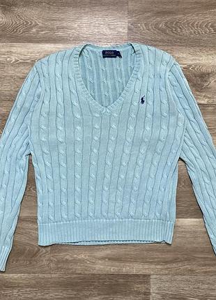 Светр жіночий size m мʼятного кольору  polo ralph lauren cable-knit v-neck sweater