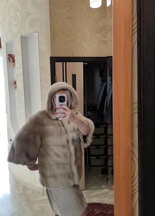 Розкішна шуба з натурального хутра норки, розмір l/xl, колір мокко