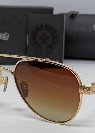 Chrome hearts брендовые очки капли мужские солнцезащитные коричневые в золотом металле в брендовой упаковке 8187 х1