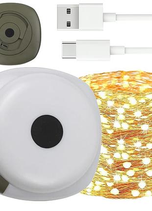 Акумуляторна гірлянда з ліхтариком 10м, usb, тепле біле світло / кемпінговий світильник