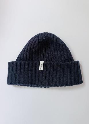 Чоловіча шапка з мериносової вовни cos x samsoe samsoe merino wool beanie/мериносової/мериносу/вовняна/тепла/з підворотом/мерино/синя/шерстяна
