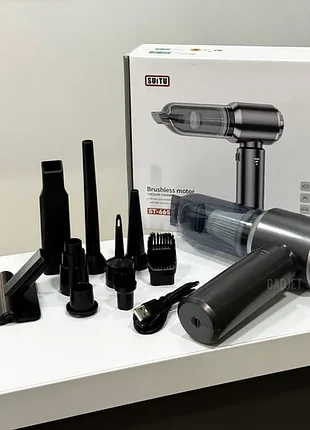 Мощный автомобильный пылесос suitu st-6653 plus с type-c 15000па 100w 6000mah беспроводной вакуумный универсальный автопылесос серебряный