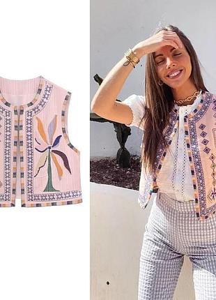 Zara жіноча вишита жилетка вишиванка в етнічному стилі оригінал р. м нова з бірками зара