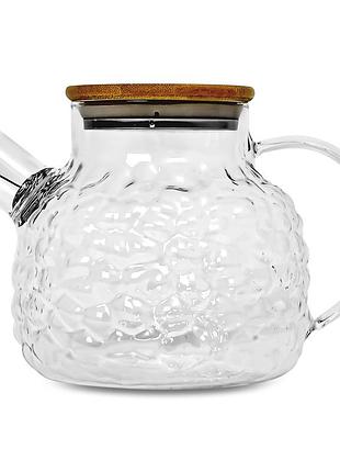 Графин-заварник stenson bubbles r92930 объем 1,0 л, пружина-сито, бамбуковая крышка