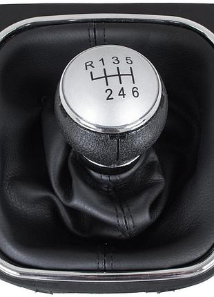 Vw golf v 03-08 ручка перемикання передач сриблястий + чорн. чехол из рамою хром 6 передак