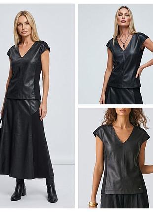 Armani exchange a|x комбинированная черная блуза топ с экокожей, размер m