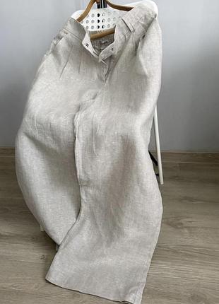 F&f linen шикарні прямі широкі лляні брюки штани льняные широкие прямые брюки штаны