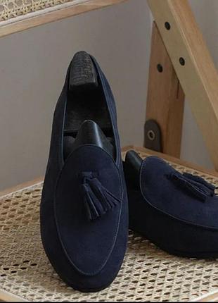 Португалія!zara men чоловічі лофери мокасини туфлі замша темно синій колір р.42
