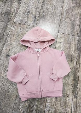 Толстовка, кофта с капюшоном утепленная, на молнии, с начесом, девочке, h&amp;m, р. 80-86, 12-18мис.