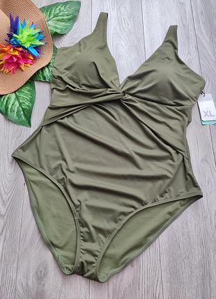 Новый слитный купальник primark размер xl цвет хаки зеленый горчичный