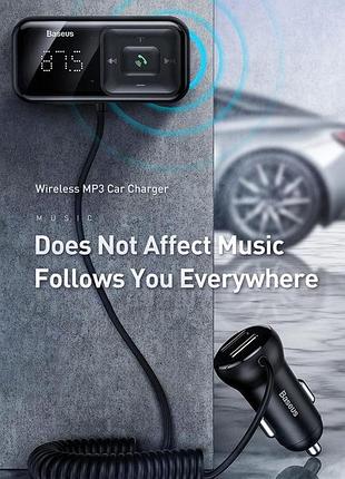 Fm трансмітер + зарядка baseus quick charger 2 usb, aux, bluetooth 5.0