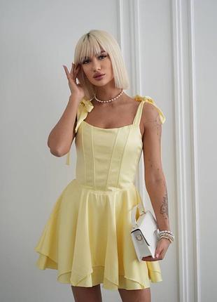 Жіноча атласна корсетна сукня міні з пишною подвійною спідницею атлас манго