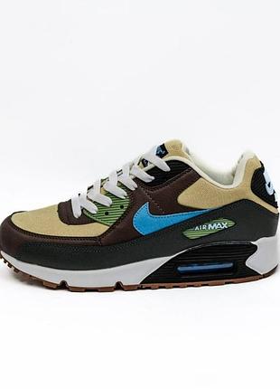 Мужские кроссовки nike air max 90 beige brown blue green / smb+ 🔗