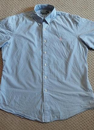 Мужская оригинальная рубашка polo by ralph lauren в голубую в клетку m-l