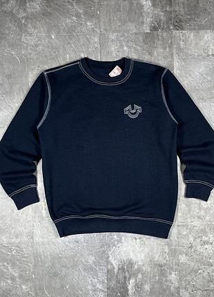 Вінтажний світшот true religion тру реліжн чоловіча кофта худі vintage y2k сша біла прошивка логотип підкова оригінал темно-синій розмір l xl