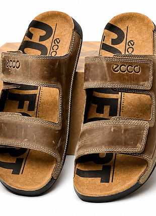 Шлепанцы кожаные мужские ecco cozmo m velcro olive